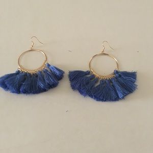 Blue Silk Fabric Tassel Earrings